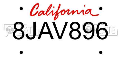 8JAV896 California License Plate