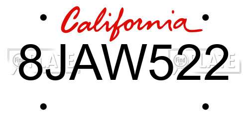 8JAW522 California License Plate