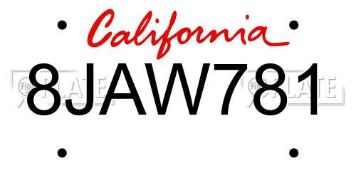8JAW781 California License Plate
