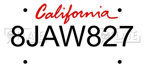 8JAW827 California License Plate