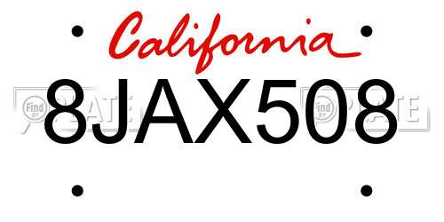 8JAX508 California License Plate
