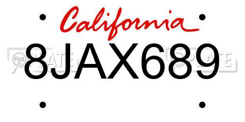 8JAX689 California License Plate