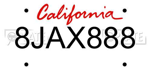 8JAX888 California License Plate