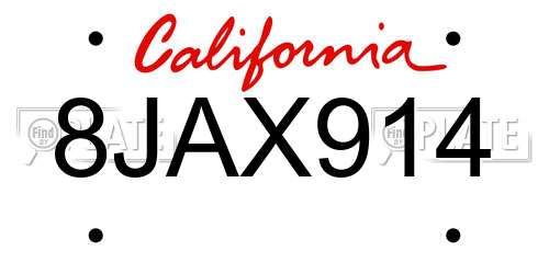 8JAX914 California License Plate