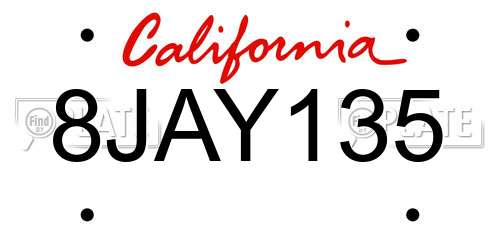 8JAY135 California License Plate