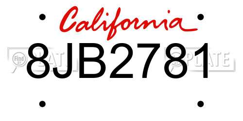 8JB2781 California License Plate