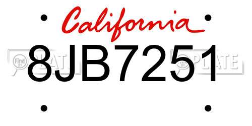 8JB7251 California License Plate