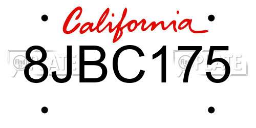 8JBC175 California License Plate