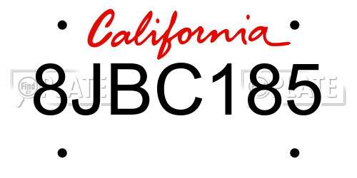 8JBC185 California License Plate