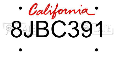 8JBC391 California License Plate