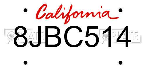 8JBC514 California License Plate