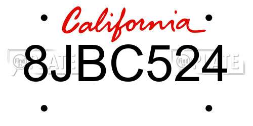 8JBC524 California License Plate