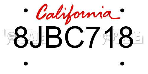 8JBC718 California License Plate
