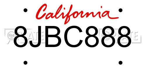 8JBC888 California License Plate