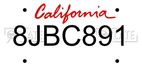 8JBC891 California License Plate