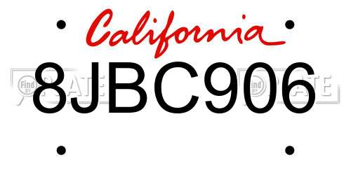 8JBC906 California License Plate