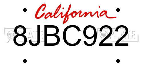 8JBC922 California License Plate