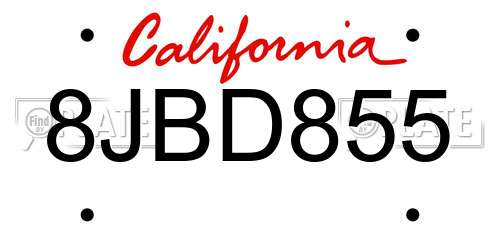8JBD855 California License Plate