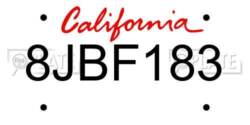 8JBF183 California License Plate