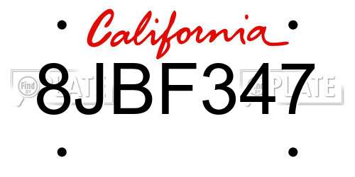 8JBF347 California License Plate