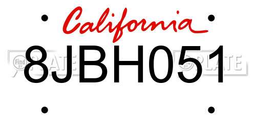 8JBH051 California License Plate