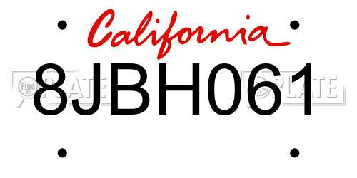 8JBH061 California License Plate