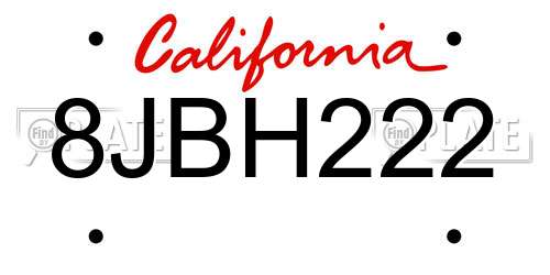 8JBH222 California License Plate