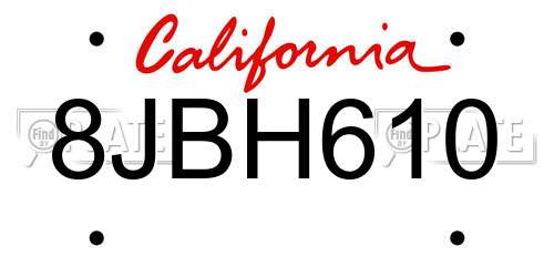 8JBH610 California License Plate