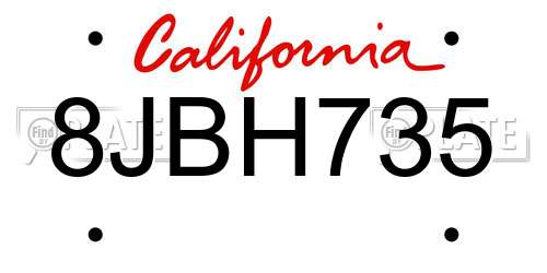 8JBH735 California License Plate
