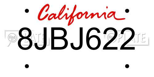 8JBJ622 California License Plate