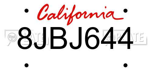 8JBJ644 California License Plate