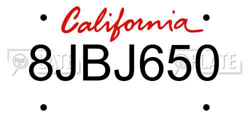 8JBJ650 California License Plate