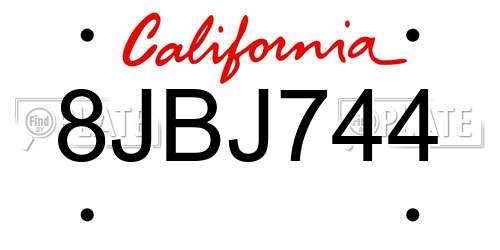 8JBJ744 California License Plate