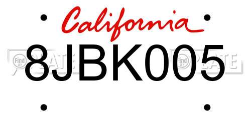 8JBK005 California License Plate