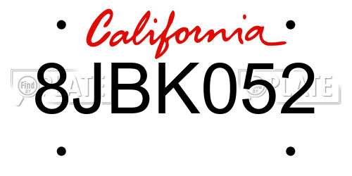 8JBK052 California License Plate