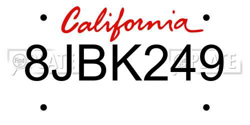 8JBK249 California License Plate
