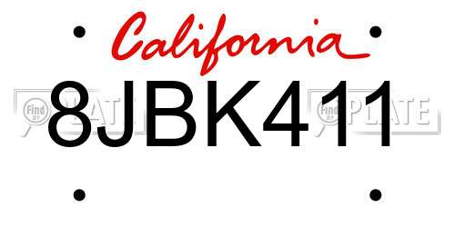 8JBK411 California License Plate