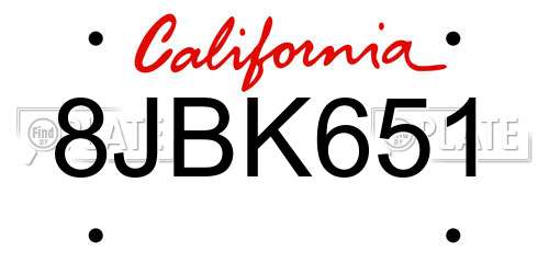 8JBK651 California License Plate