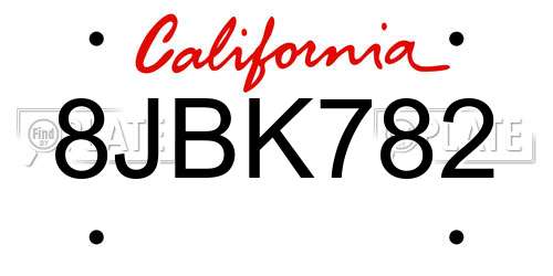 8JBK782 California License Plate
