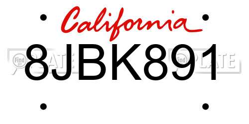 8JBK891 California License Plate