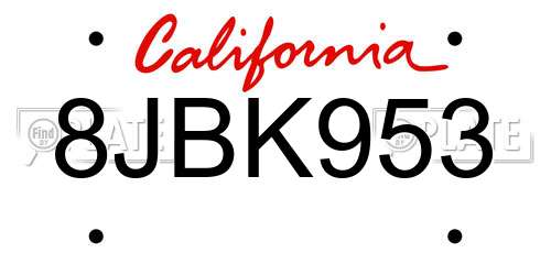 8JBK953 California License Plate