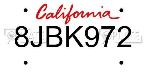 8JBK972 California License Plate