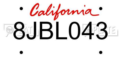 8JBL043 California License Plate