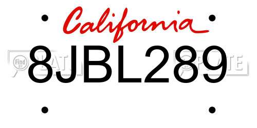 8JBL289 California License Plate