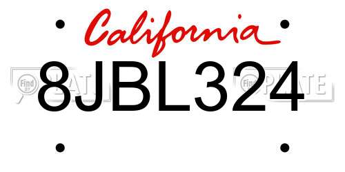 8JBL324 California License Plate