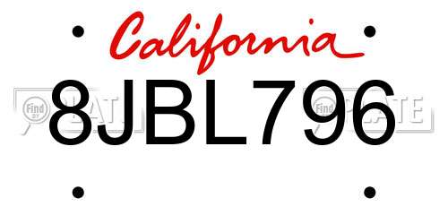 8JBL796 California License Plate
