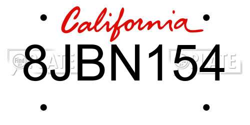 8JBN154 California License Plate