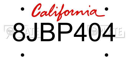 8JBP404 California License Plate