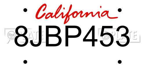 8JBP453 California License Plate