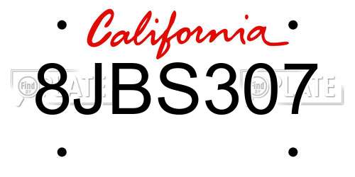 8JBS307 California License Plate